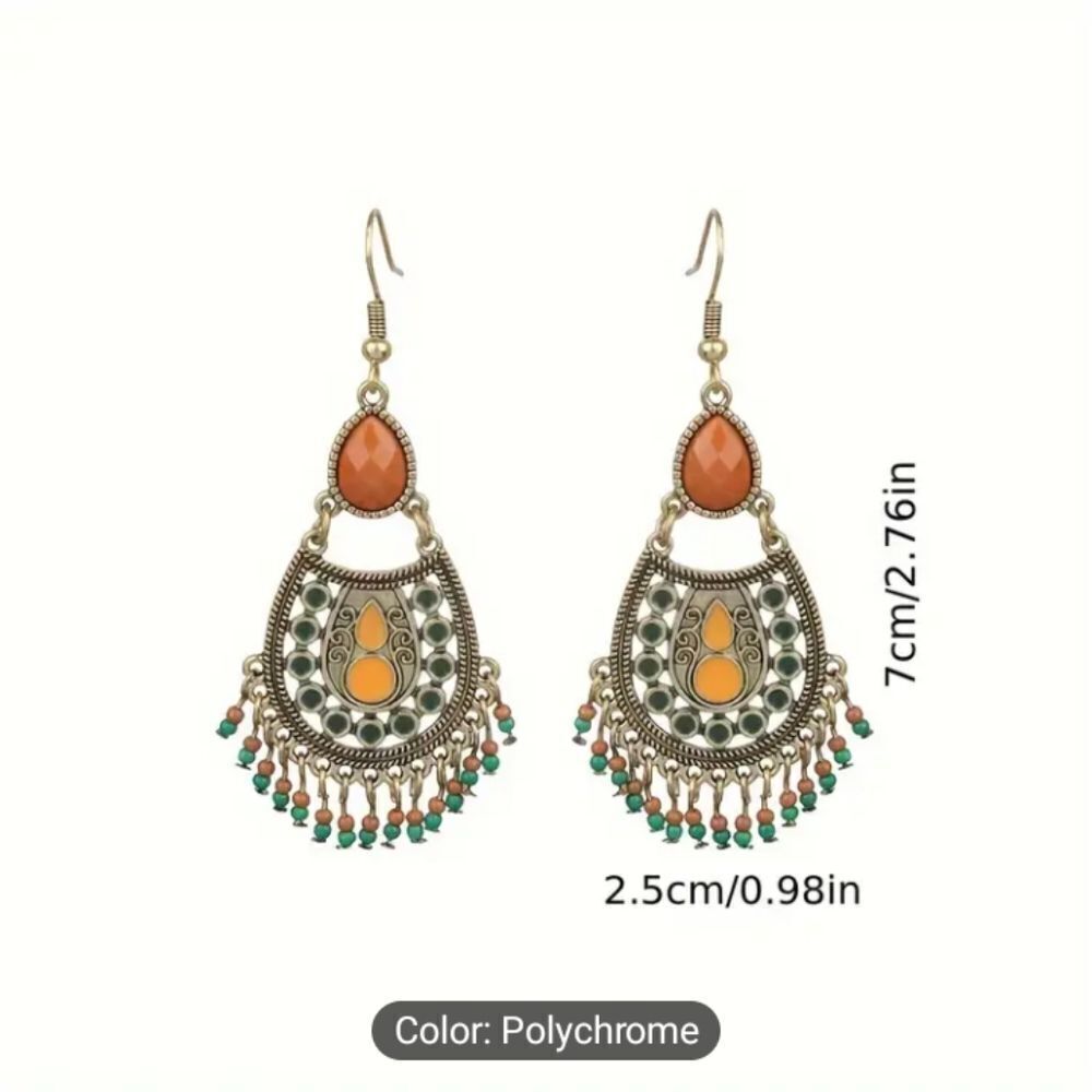 Earrings vintage Beaded geometric Court style dangle new e67 - Picture 3 of 3